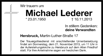 Traueranzeige von Michael Lederer von Hersbrucker Zeitung